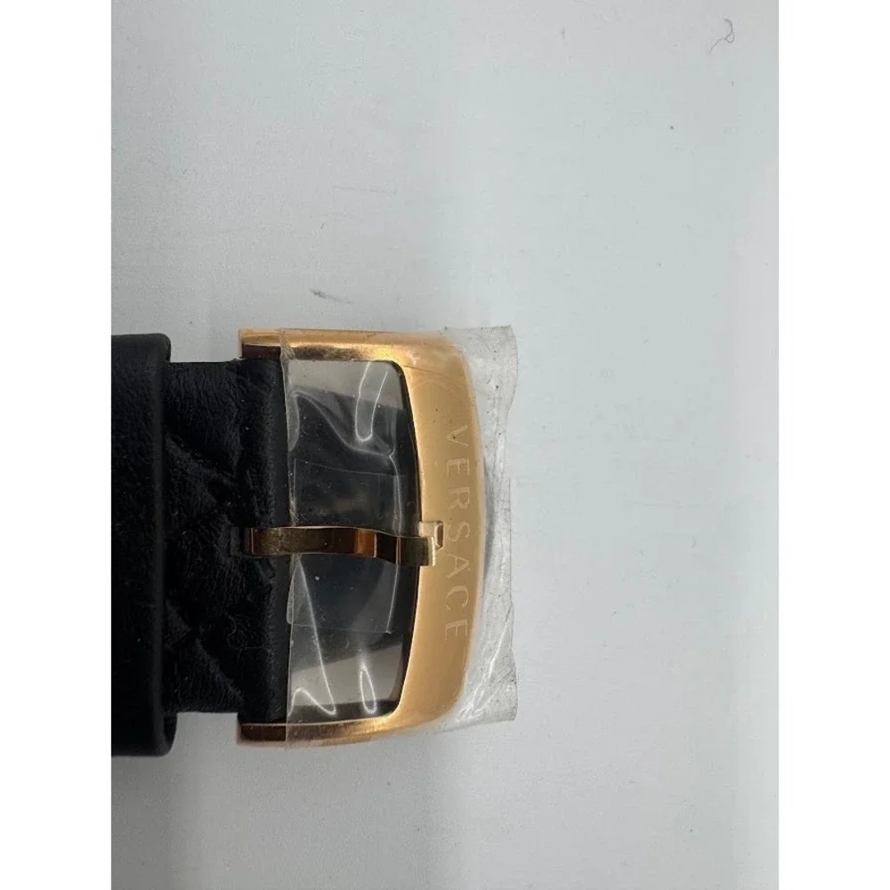 Versace Black Embossed Leather Watch Strap Gold Buckle 24mm Notched‎ Lug NEW